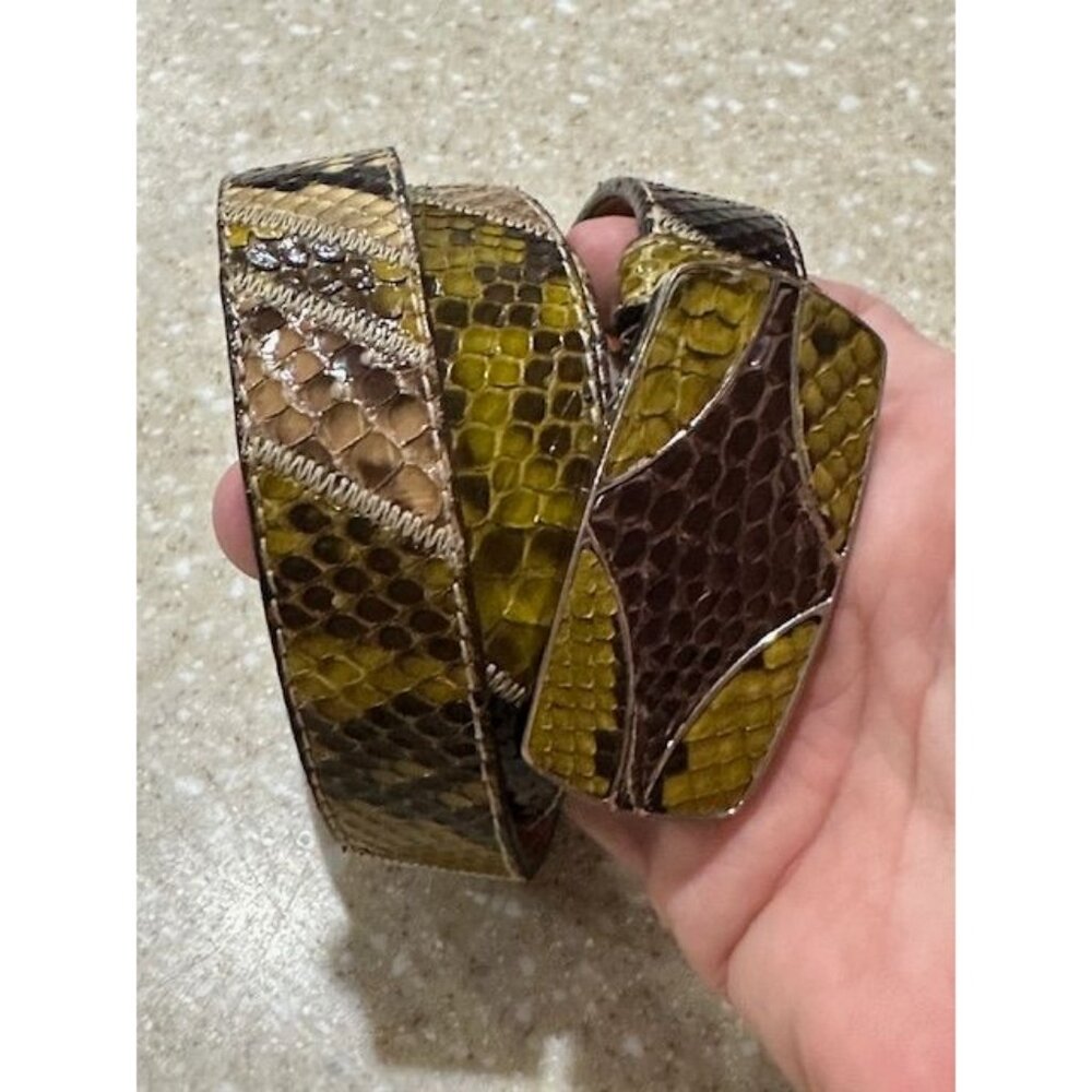 Womens Prada Green and Brown Snakeskin and Cowhide Belt. Length is 42". Excellen